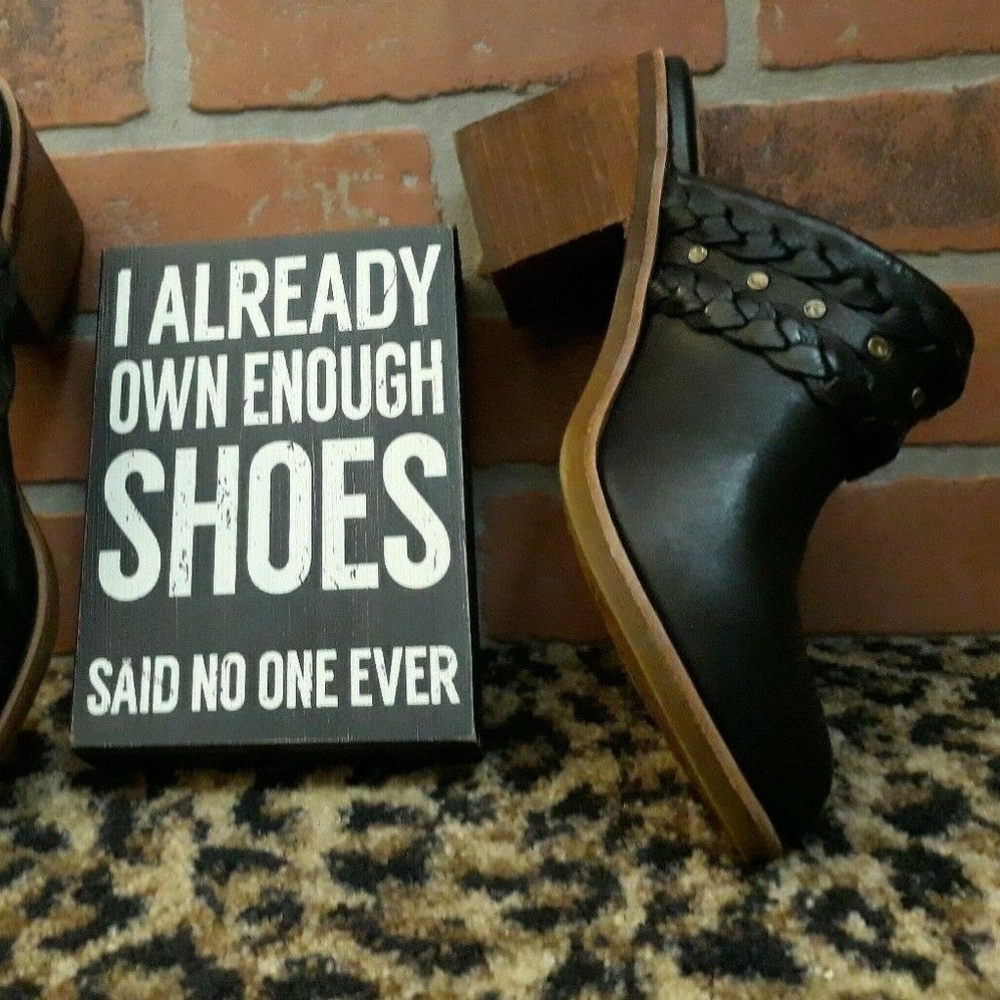 Sofft High Heel Mule Clog Boots Black Leather 8 M